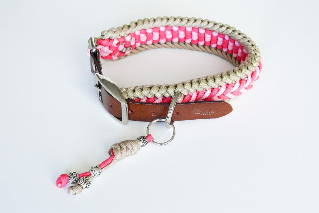 Coleira  Luxury Macrame Style Adjustable Dog Collar Pinkish