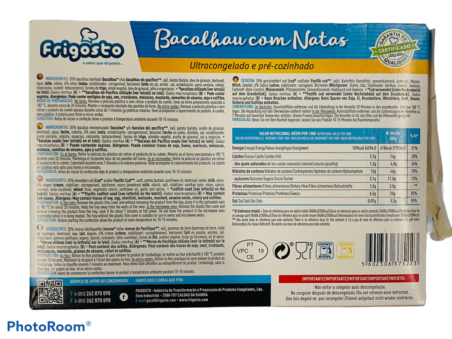 Prato Pronto de Bacalhau 380G (FRIGOSTO)