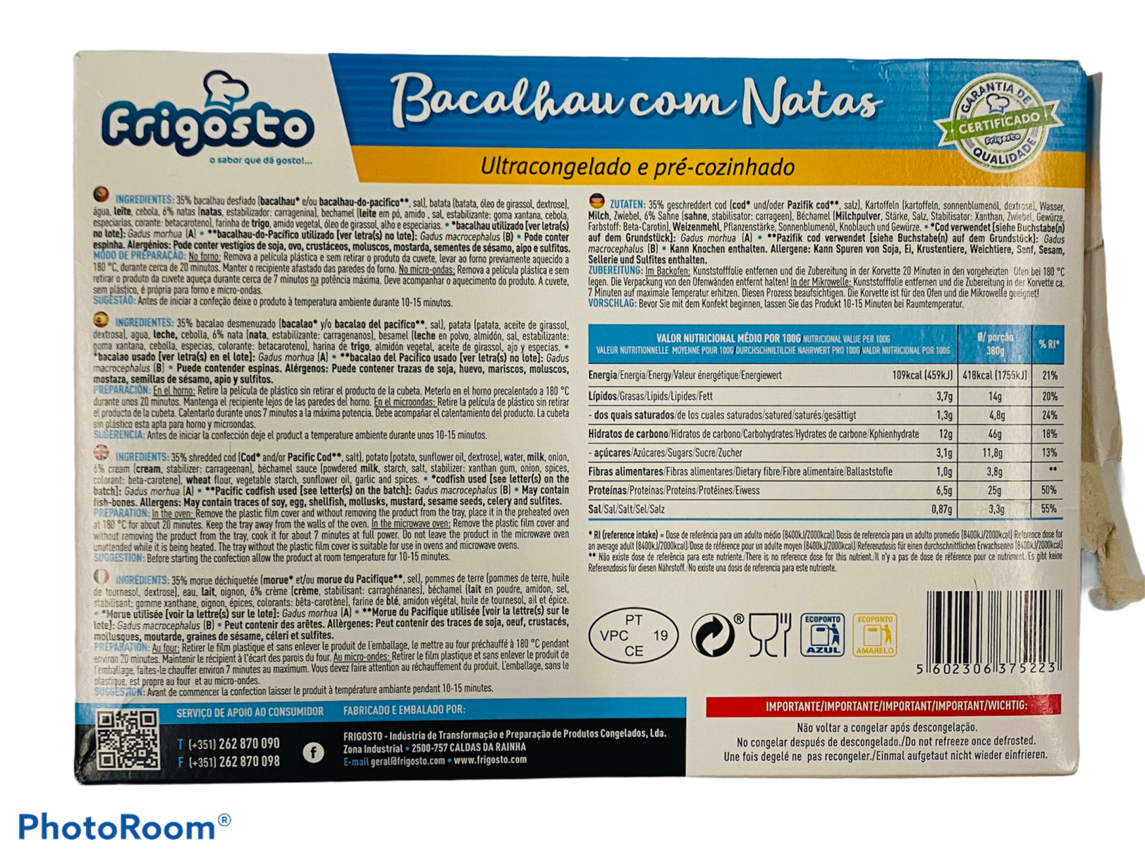 Prato Pronto de Bacalhau 380G (FRIGOSTO)