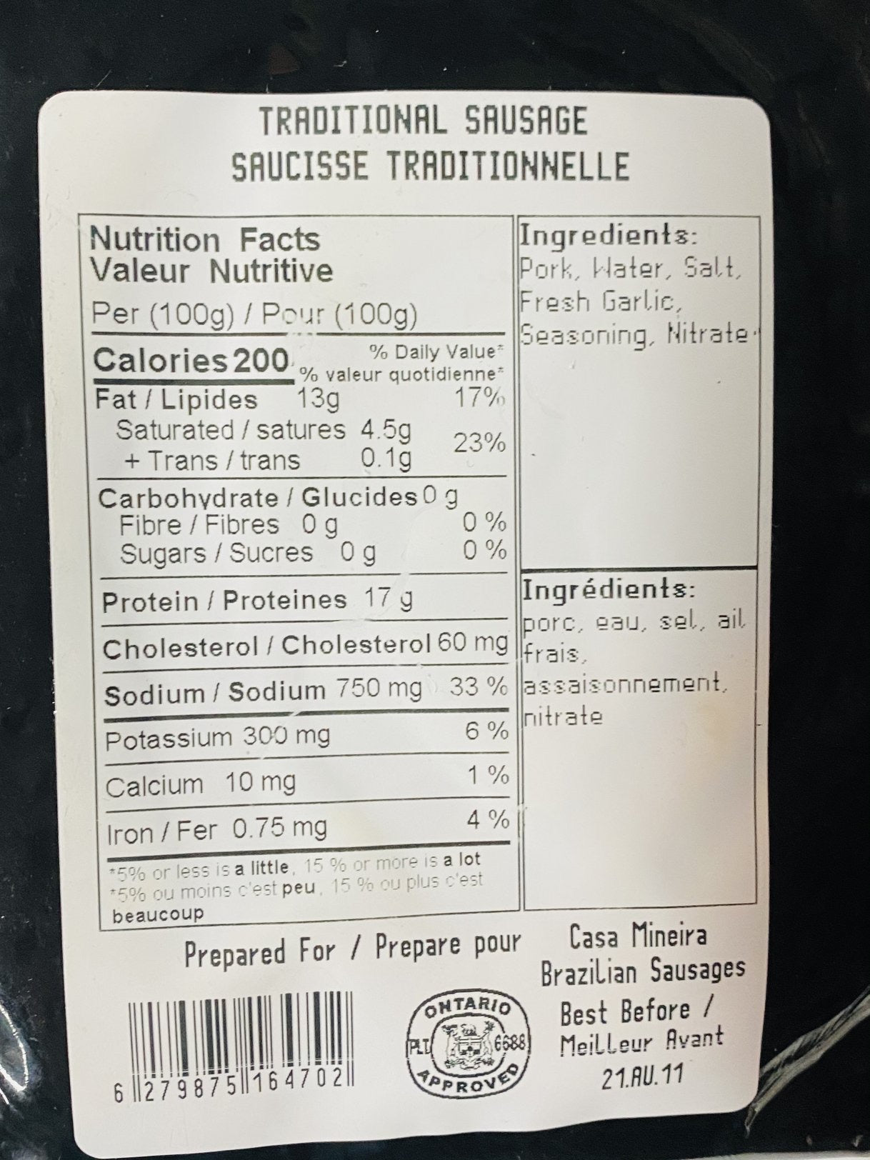 Linguiça de Porco Congelada (CASA MINEIRA)