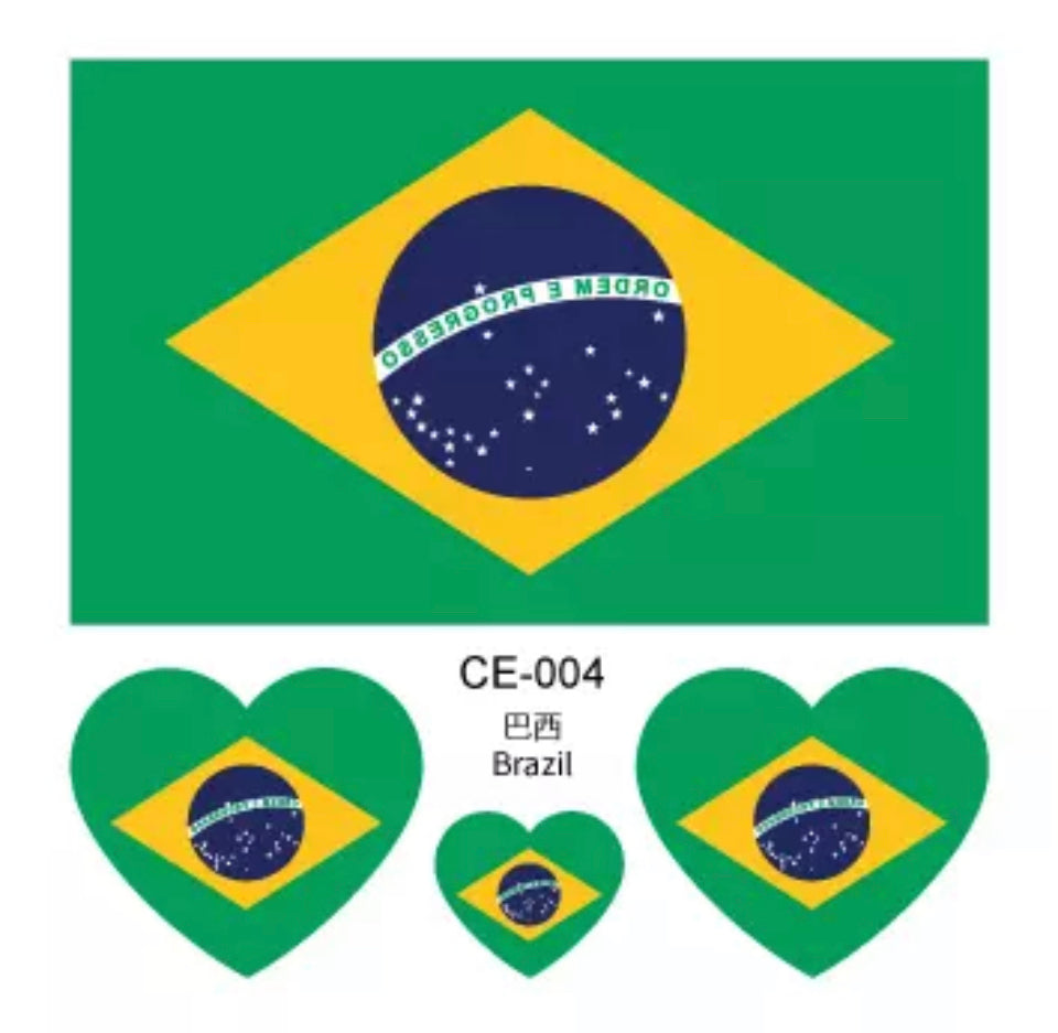 Tatuagem Brasil Corações e Bandeira