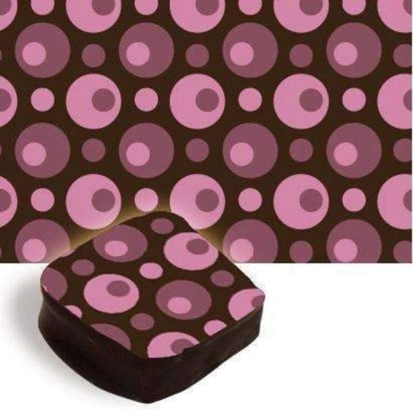 Chocolate Transfer Sheet with burgundy and pink circles | Transfer para chocolate com circulos nas cores rosa e burgundy